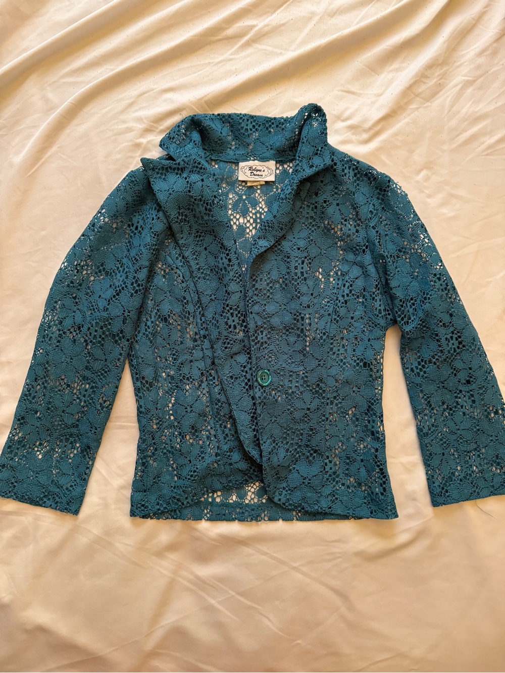 Teal Lace Button-Up Jacket - Vintage-Inspired